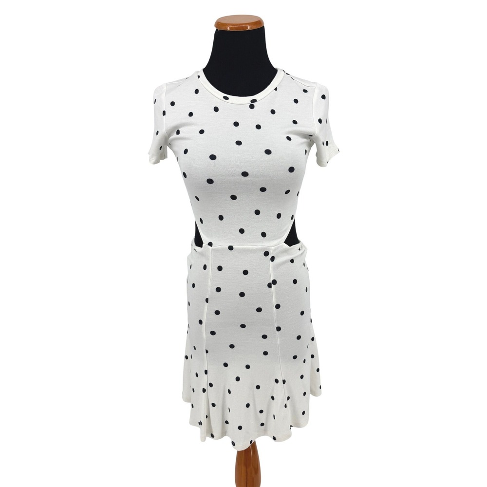 Forever 21 Womens Polka‎ Dot Cutout Waist Mini Dress White Black Size S